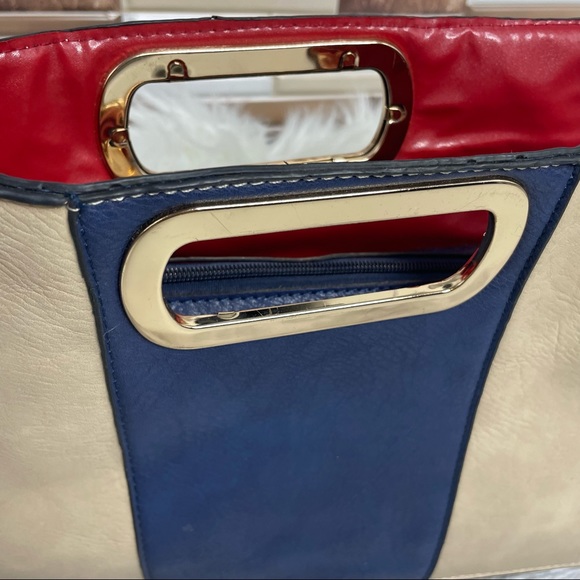 Blue and cream Tote with Shoulder Strap - Picture 4 of 6